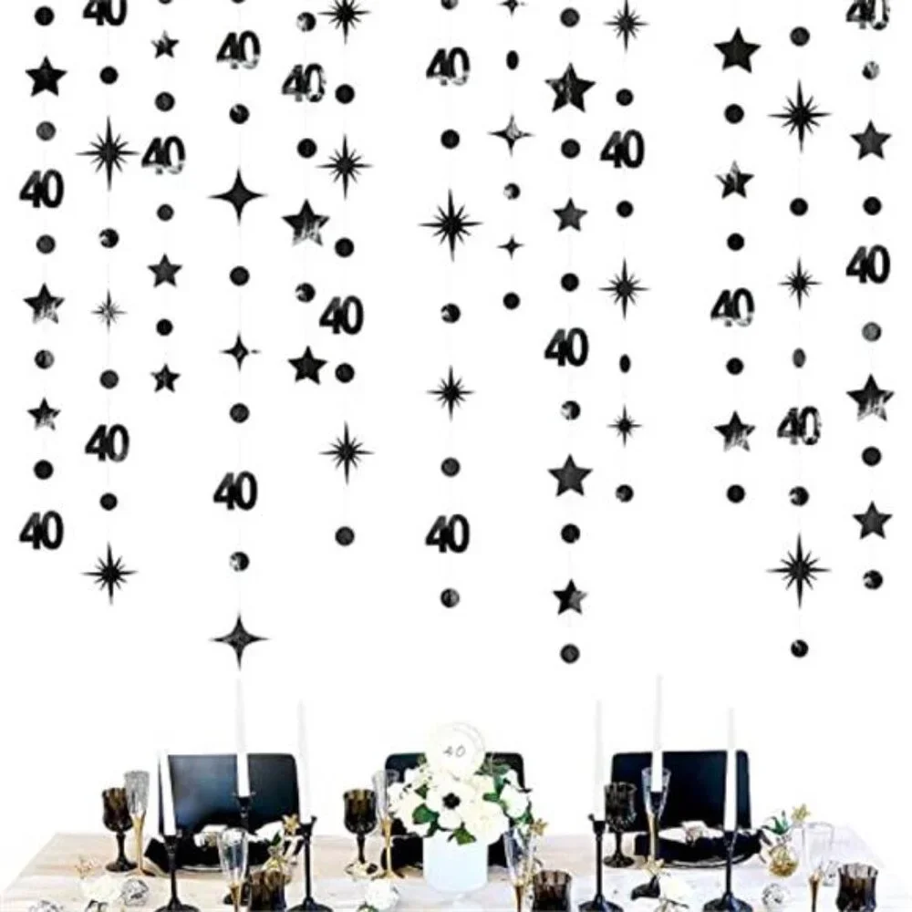 Black 40th Birthday Garland Number 40 Party Decorations Metallic Banner Twinkle